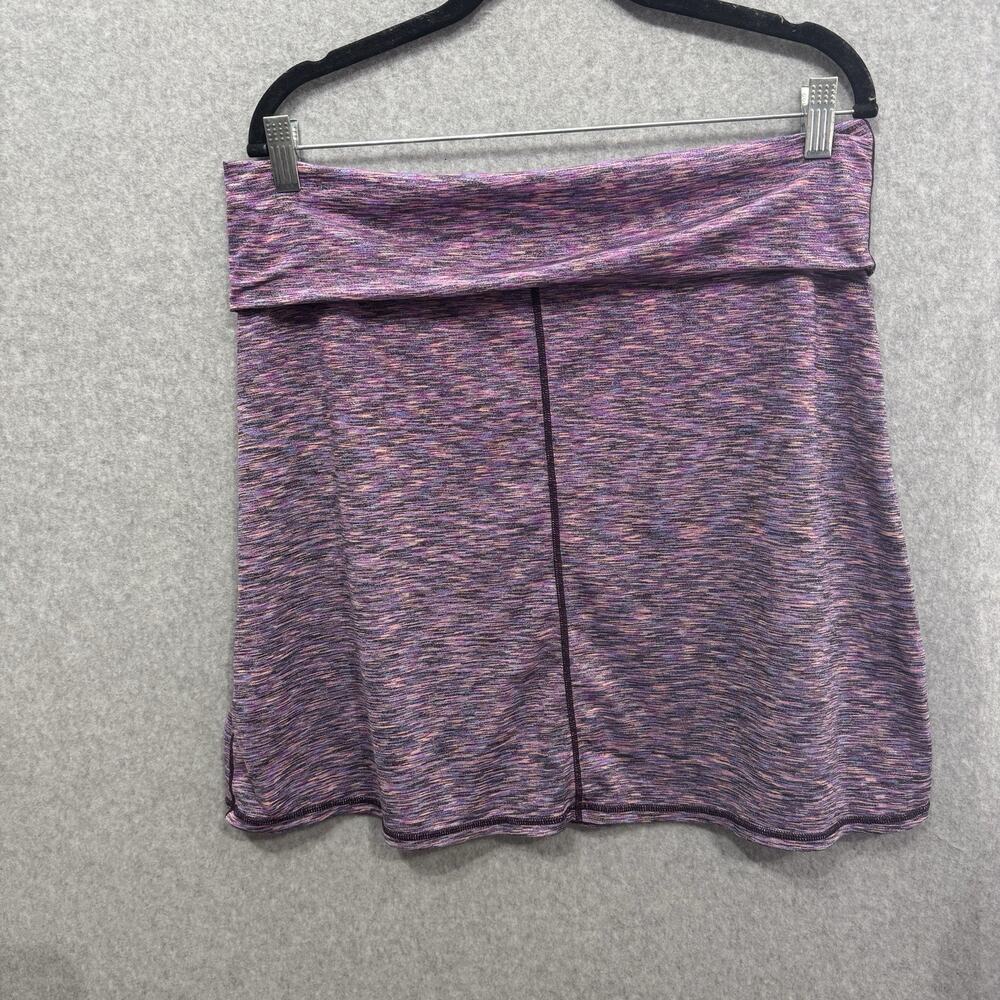 Prana Leanne Performance Pull On Skirt Sz L Purple A-Line Spacedye Foldover